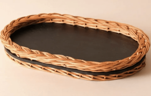 Wicker & Wood Fruit Basket With 2 Tiers & Serving Tray Combo | Handcrafted in Kashmir - Image 2